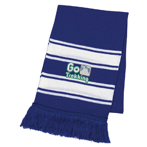 Embroidered Two-Tone Knit Scarf With Fringe