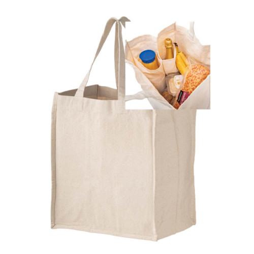 Heavyweight Cotton Grocery Bag with 4 Fold-Away Bottle Holders Heavyweight Cotton Grocery Bag with 4 Fold-Away Bottle Holders