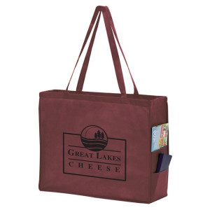 Non-Woven Over-The-Shoulder Tote Bag with Side Pockets - 20x16x6