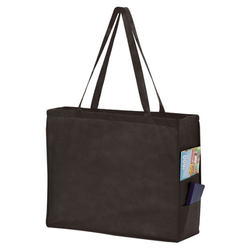 Non-Woven Over-The-Shoulder Tote Bag with Side Pockets - 20x16x6