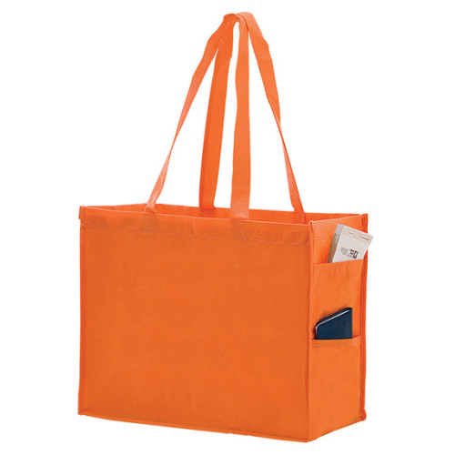 Non-Woven Over-The-Shoulder Tote Bag with Side Pockets - 20x16x6