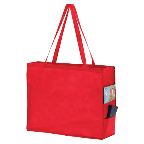 Non-Woven Over-The-Shoulder Tote Bag with Side Pockets - 20x16x6