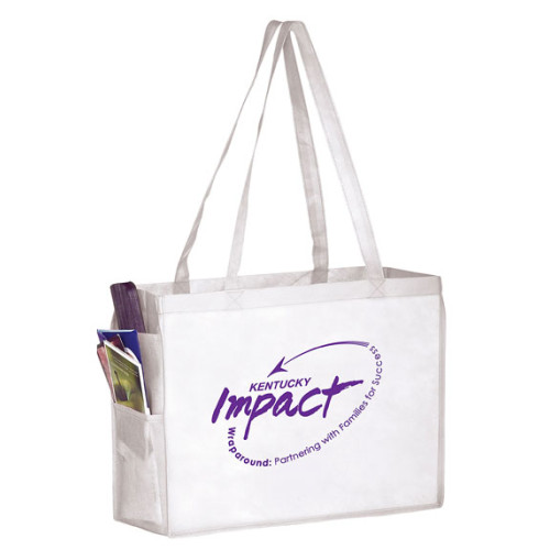 Non-Woven Over-The-Shoulder Tote Bag with Side Pockets - 16x12x6