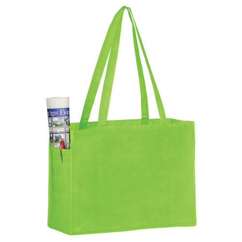 Non-Woven Over-The-Shoulder Tote Bag with Side Pockets - 16x12x6