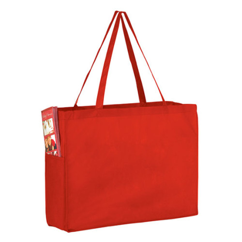 Non-Woven Over-The-Shoulder Tote Bag with Side Pockets - 16x12x6