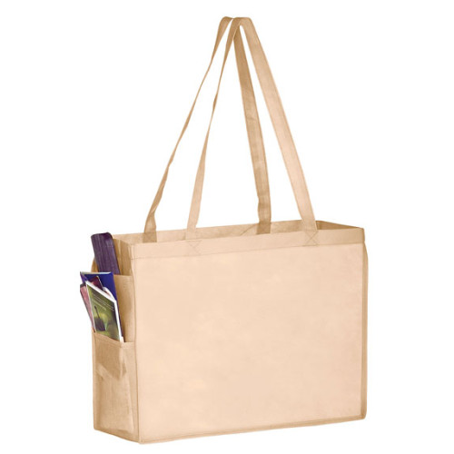 Non-Woven Over-The-Shoulder Tote Bag with Side Pockets - 16x12x6