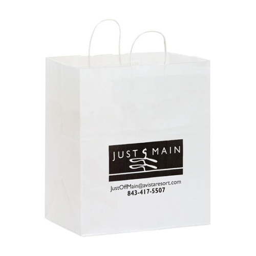 White Kraft Paper Take-Out Twisted Paper Handle Shopper - 14.5x16.25x9 - G