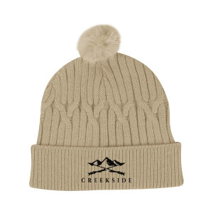 Embroidered Courtney Cable Knit rPET Pom Beanie