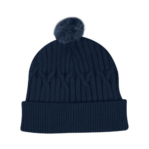 Embroidered Courtney Cable Knit rPET Pom Beanie Embroidered Courtney Cable Knit rPET Pom Beanie