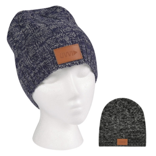 Knit Beanie With Leatherette Patch Knit Beanie With Leatherette Patch