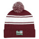 Embroidered Two-Tone Knit Pom Beanie With Cuff Embroidered Two-Tone Knit Pom Beanie With Cuff