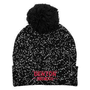 Embroidered Speckled Pom Beanie With Cuff