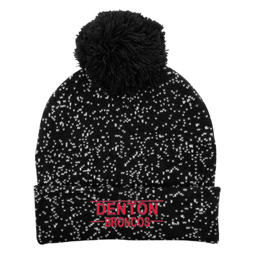 Embroidered Speckled Pom Beanie With Cuff
