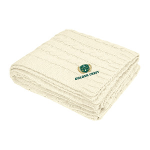 Embroidered Cable Knit rPET Chenille Blanket
