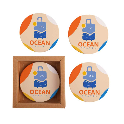 Round Ceramic 4 Piece Coaster Set in Box