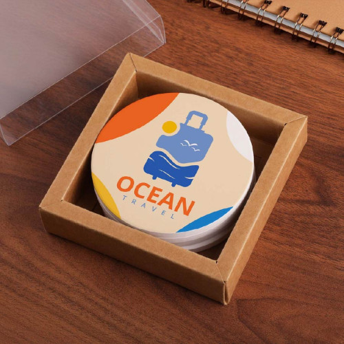Round Ceramic 4 Piece Coaster Set in Box