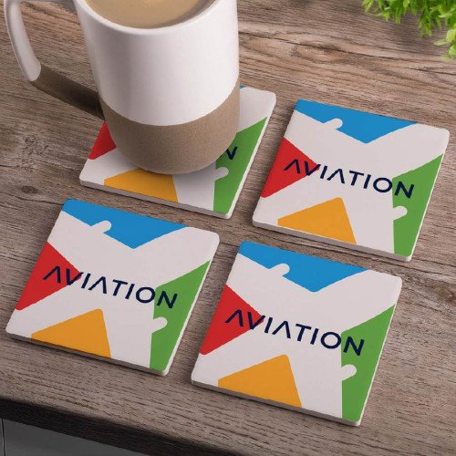 Square Ceramic 4 Piece Coaster Set in Box