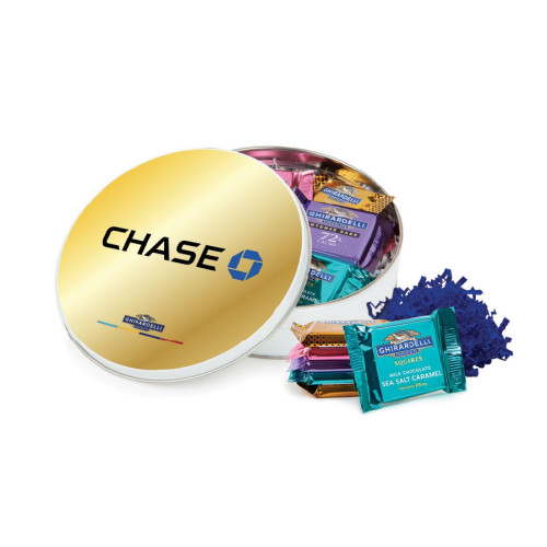 Round Gift Tin with Ghirardelli Chocolate Squares Round Gift Tin with Ghirardelli Chocolate Squares