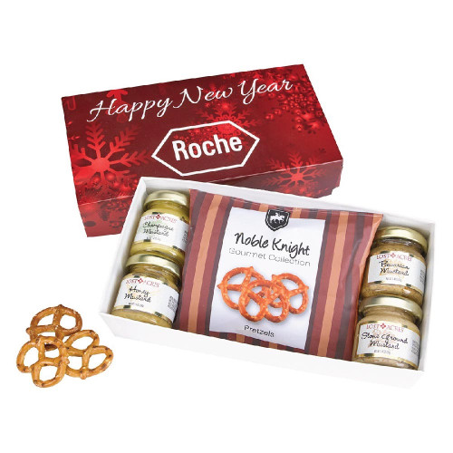 Gourmet Mustard Set with Pretzels in Gift Box