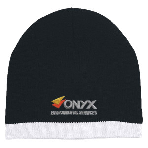 Embroidered Knit Beanie With Stripe