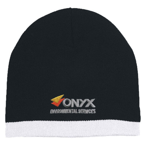 Embroidered Knit Beanie With Stripe Embroidered Knit Beanie With Stripe