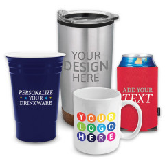 Custom Logo Drinkware — branded tumblers mugs and bottles