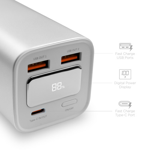 Dynamis Metallic 20,000 mAh High Capacity Power Bank with Retractable Cable