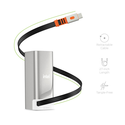Dynamis Metallic 20,000 mAh High Capacity Power Bank with Retractable Cable