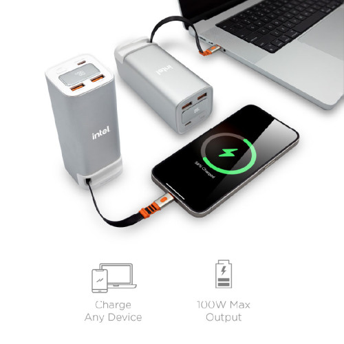 Dynamis Metallic 20,000 mAh High Capacity Power Bank with Retractable Cable