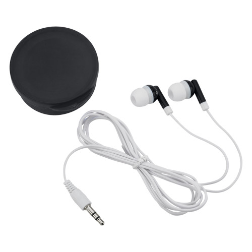 Earbuds in Round Plastic Case