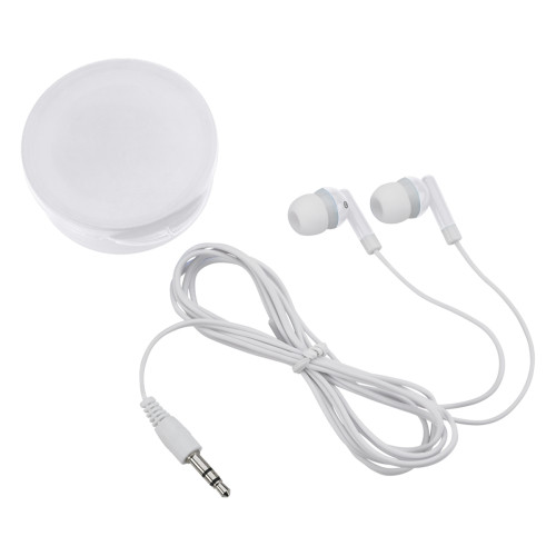 Earbuds in Round Plastic Case