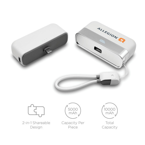 Gemini Two Piece Shareable 10,000 mAh Power Bank with Charging Cable Loop Gemini Two Piece Shareable 10,000 mAh Power Bank with Charging Cable Loop